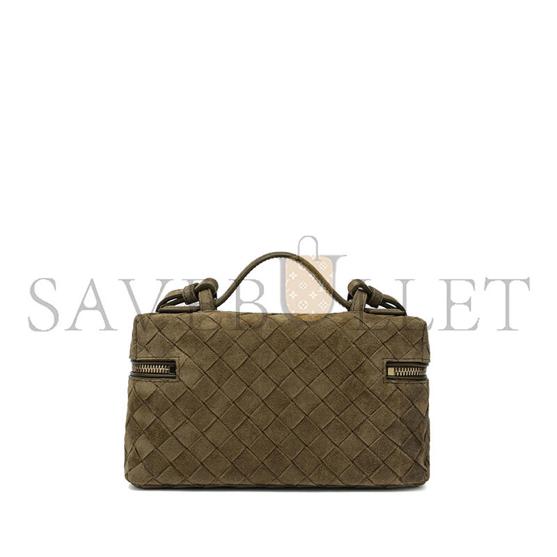 BOTTEGA VENETA GREEN BANG BANG VANITY CASE MUD SUEDE BAG 789109 (22*12.5*5cm)
